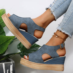 Buckle Detail Slingback Wedge Sandals