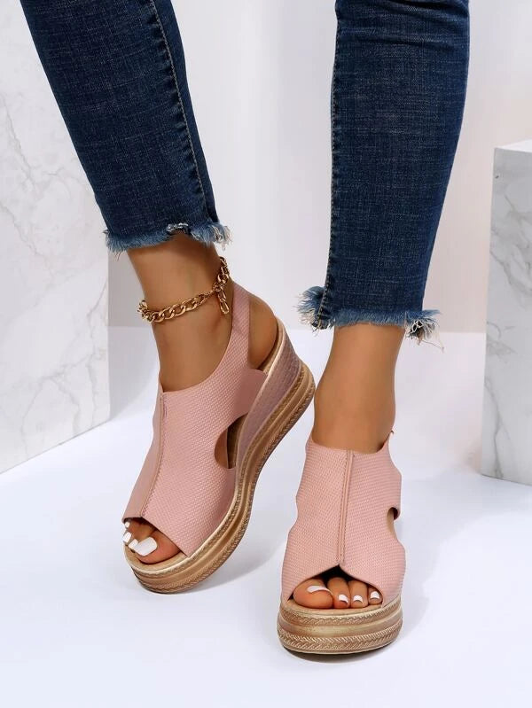 Buckle Detail Slingback Wedge Sandals