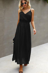 Solid Color V Neck High Waist Maxi Dress