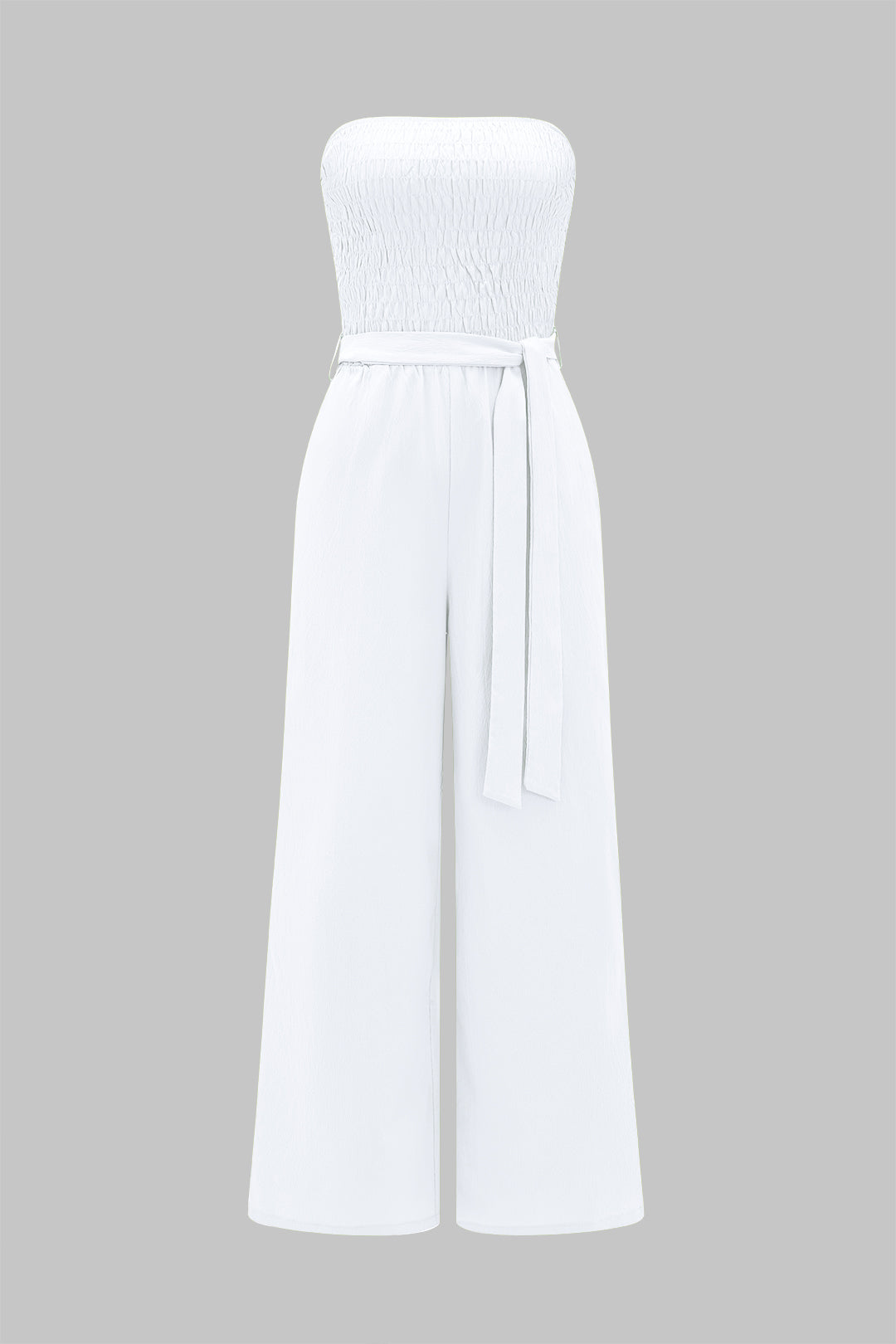 Tie-Front Ruched Strapless Sleeveless Jumpsuit