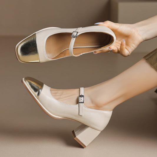 Renisha Square Toe Block Heels Mary Jane Shoes