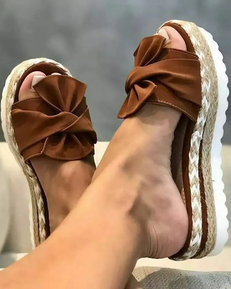 Bowknot Wedge Heel Platform Sandals Slippers