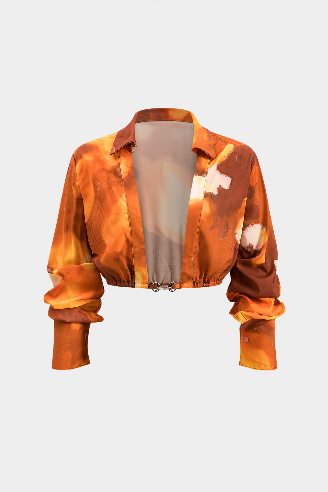 Watercolor Print Ruched Long-Sleeve Shirt