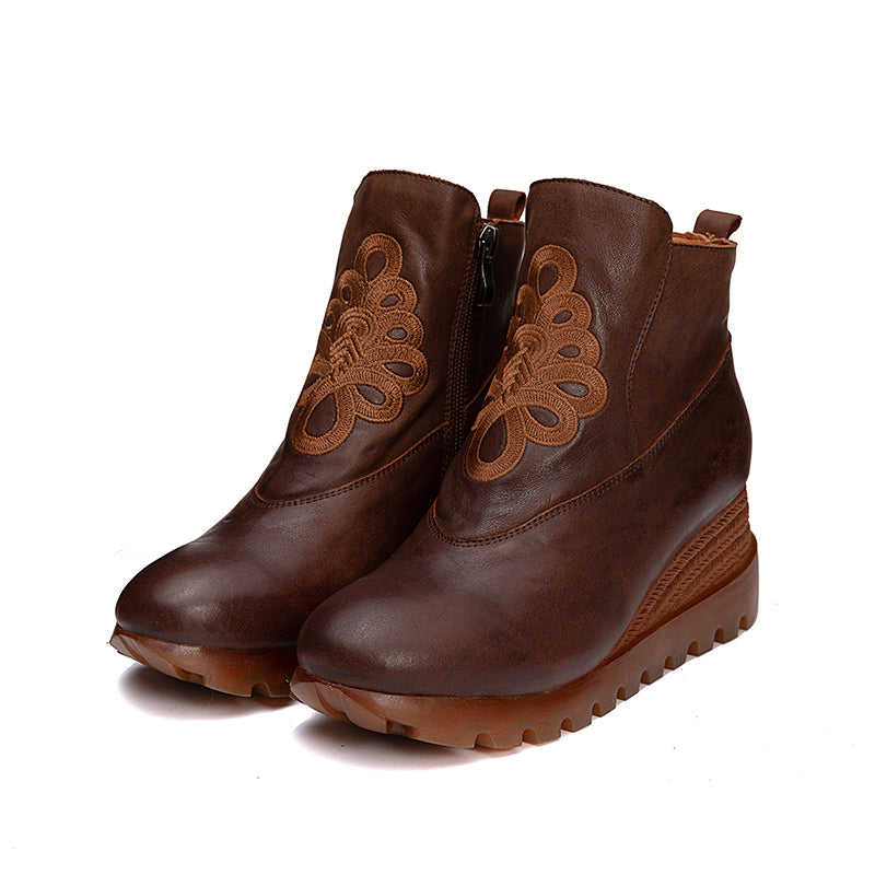 Retro Boots For Women Leather Platform Boots Coffee