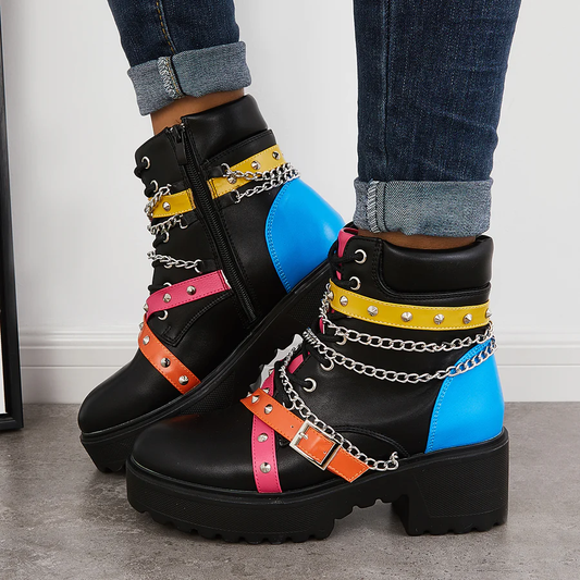 Platform Chunky Sole Combat Booties Side Zip Ankle Boots