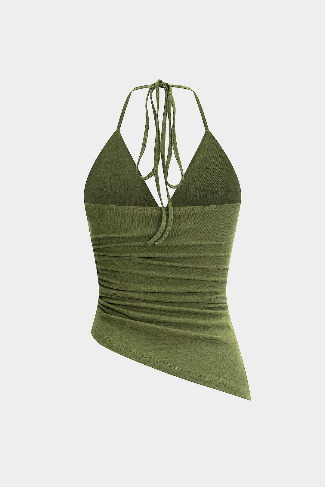 V-Neck Halter Neck Tie-Up Ruched Asymmetrical Cami Top