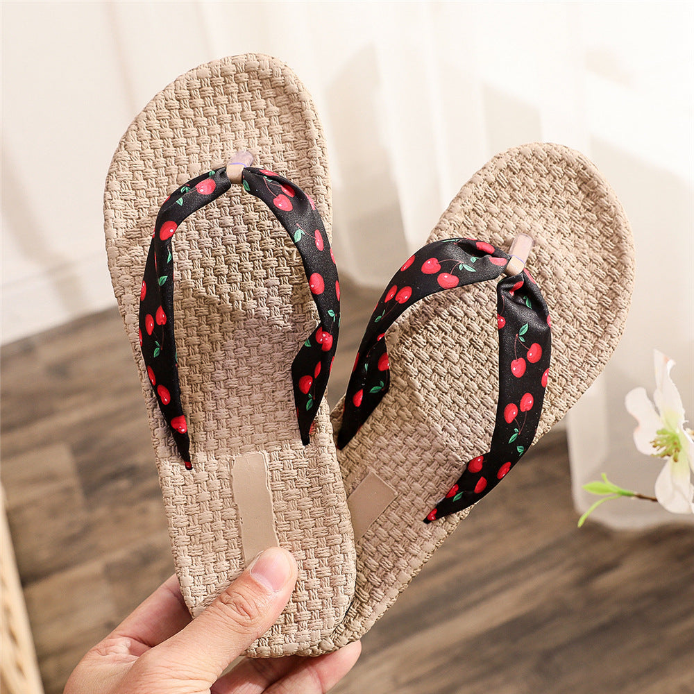 Women's Flip-flops Summer Wear Fashionable Imitation Linen Sandals