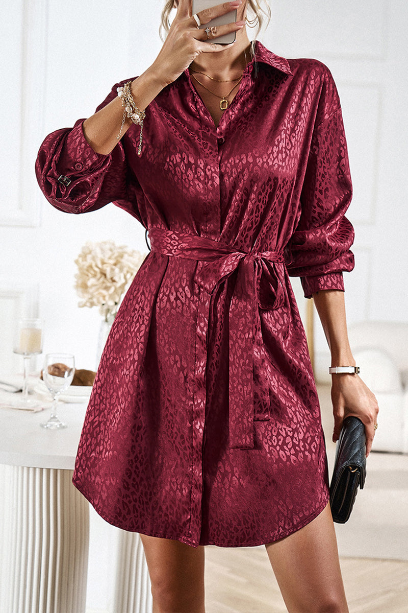 Elegant Leopard Shirt Dress