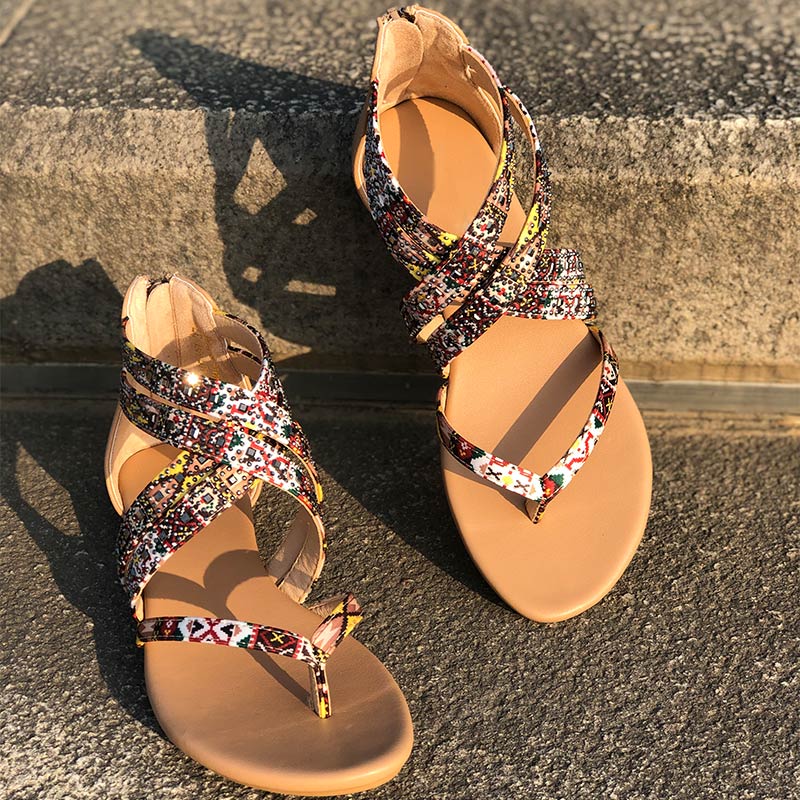 Women's Flat Sandals  Summer Clip Toe Retro Ladies Shoes