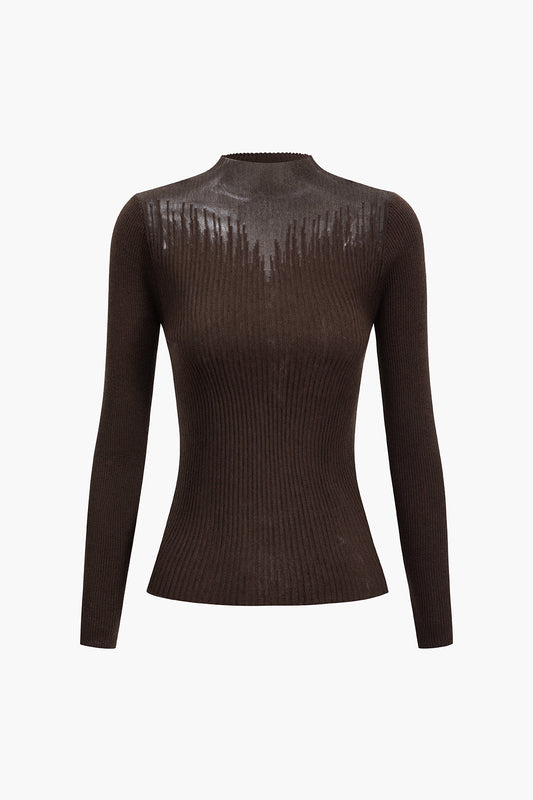 Wool Contrast Knit Long-Sleeve Top