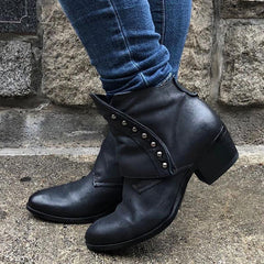 Women's Trendy Vintage Side Zipper Leather Booties Ankle Boots With Rivet