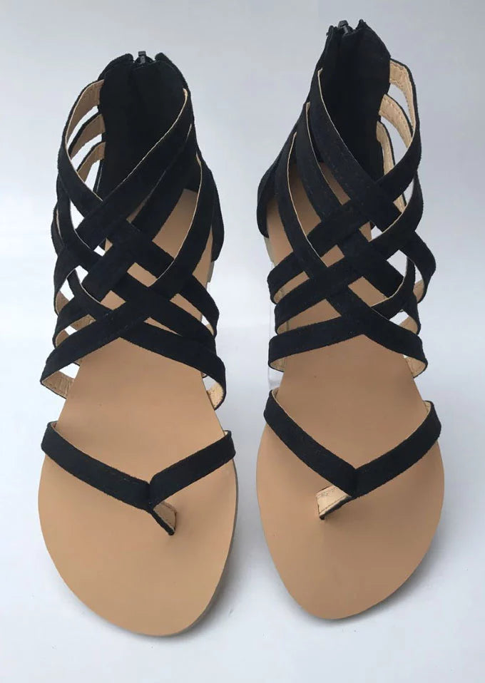 Summer Cross-Tied Zipper Flat Sandals