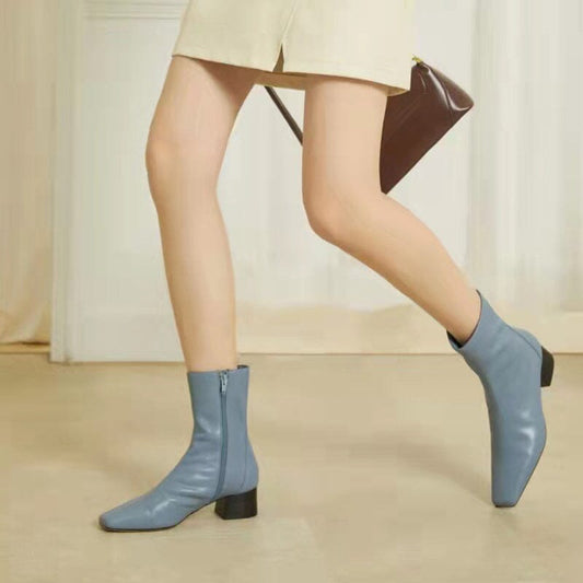 Classic Slimming Boots Elegant Glove-Like Ankle Boots Mid Heel Side Zipper Boots