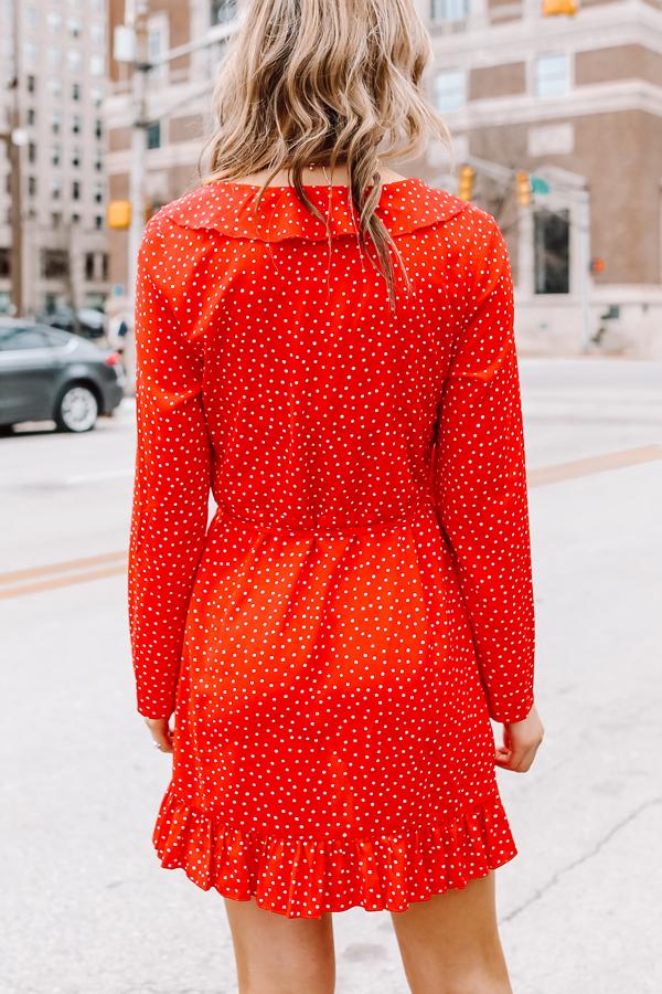 Fashion Polka Print Long Sleeve Tie Waist Dress