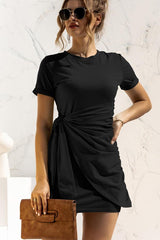 Fashion Short Sleeve Solid Color Mini Dress