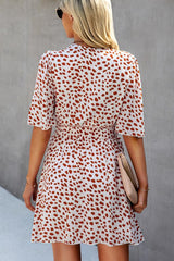 Drawstring Waist Dots Print Short Sleeve Mini Dress