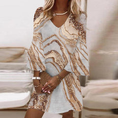 Beach Nights Gold Marble Print Mini Dress