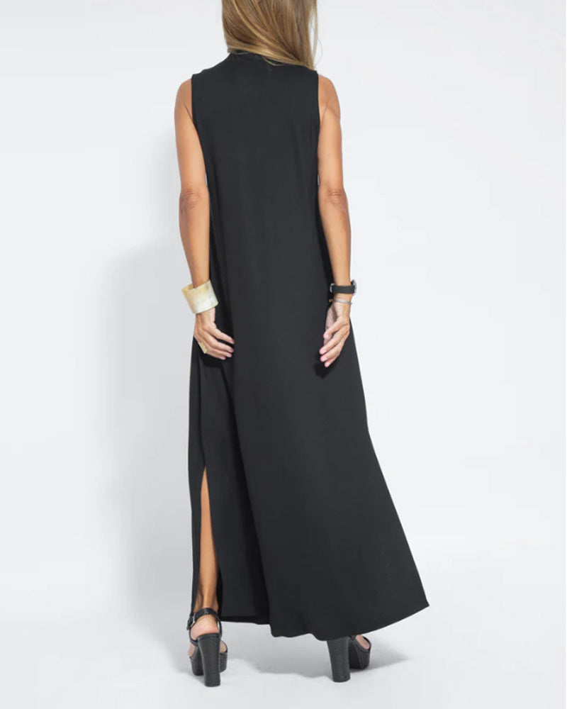 V-neck sleeveless solid color dress