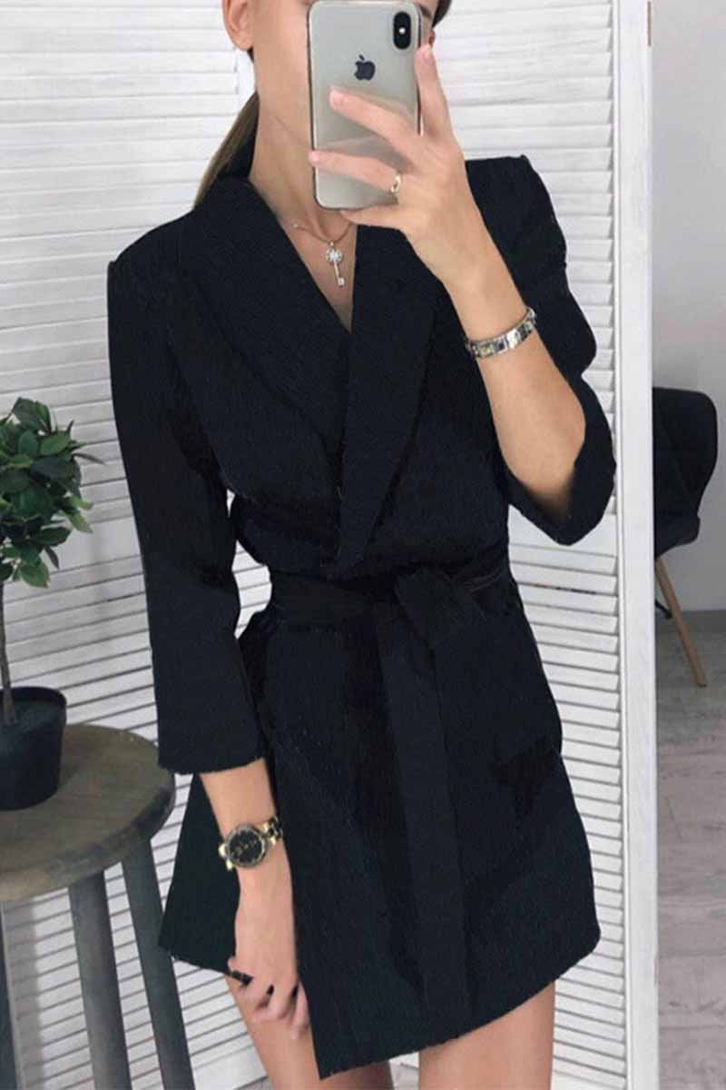 Solid Color Long Sleeve Suit Collar Mini Dresses(4 Colors)