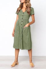 V-neck Pocket Midi Dress(4 Colors)