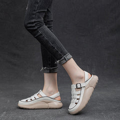 Layer Cowhide Summer Retro Platform Buckle Toe Box Sandals