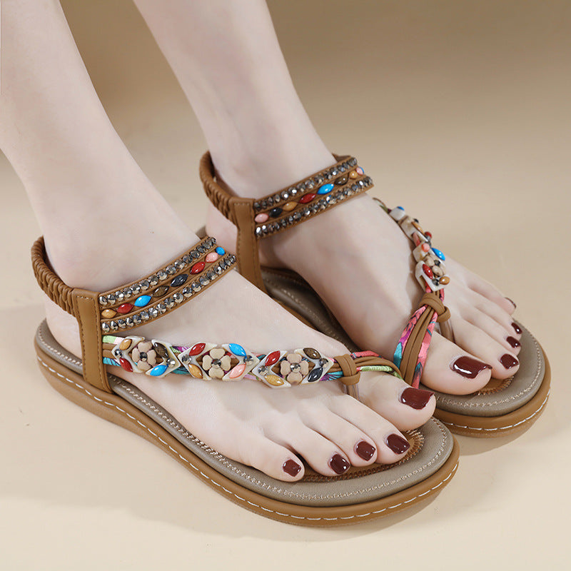 Summer Rhinestone Comfort Seaside Beach Round Sandals
