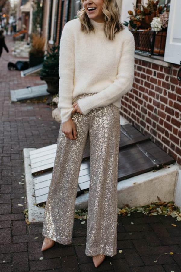 Social Event Sequin Wide Leg Pants