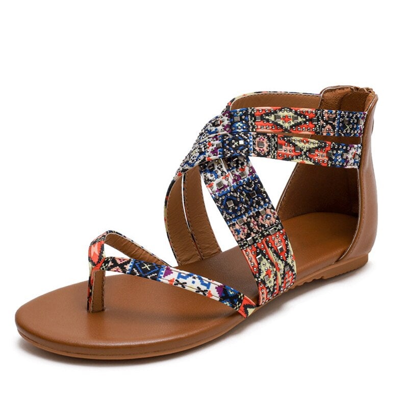 Women's Flat Sandals  Summer Clip Toe Retro Ladies Shoes