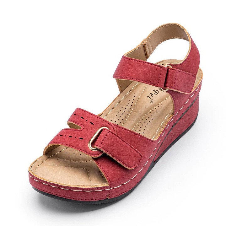 Orthopedic Wedge Velcro Leather Sandals