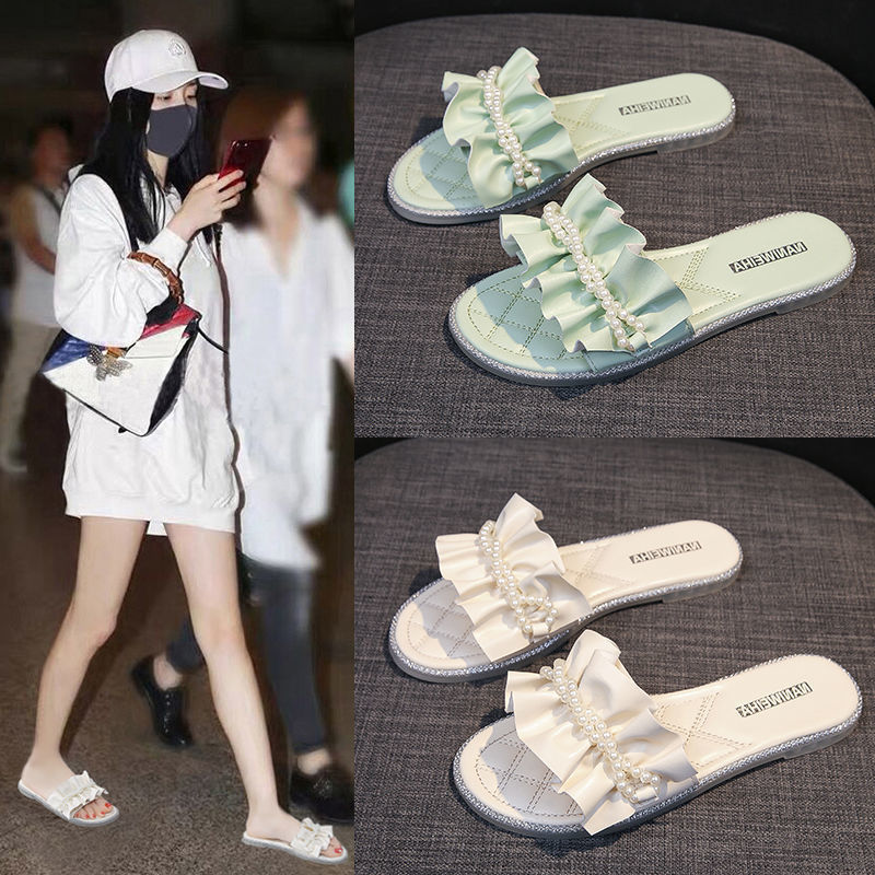 Women's Pearl Rhinestone Summer Outdoor Fashion Flat Sandals