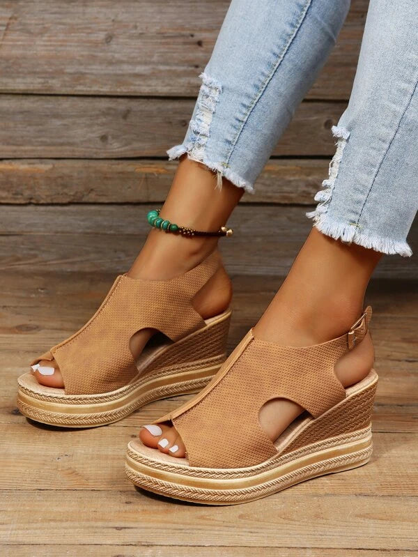 Buckle Detail Slingback Wedge Sandals