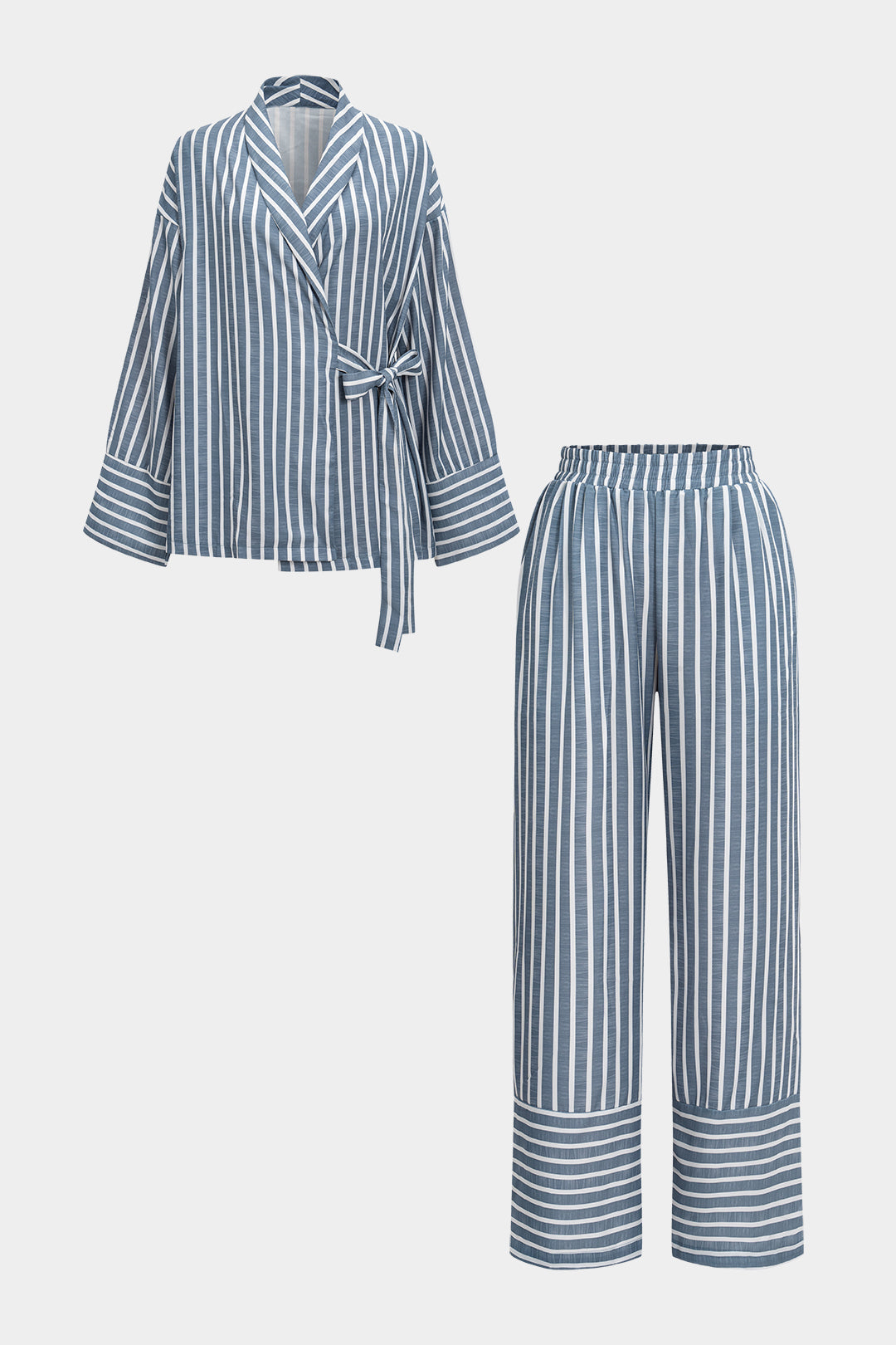 Stripes Print Tie-Up Long-Sleeve Shirt And Trousers Set