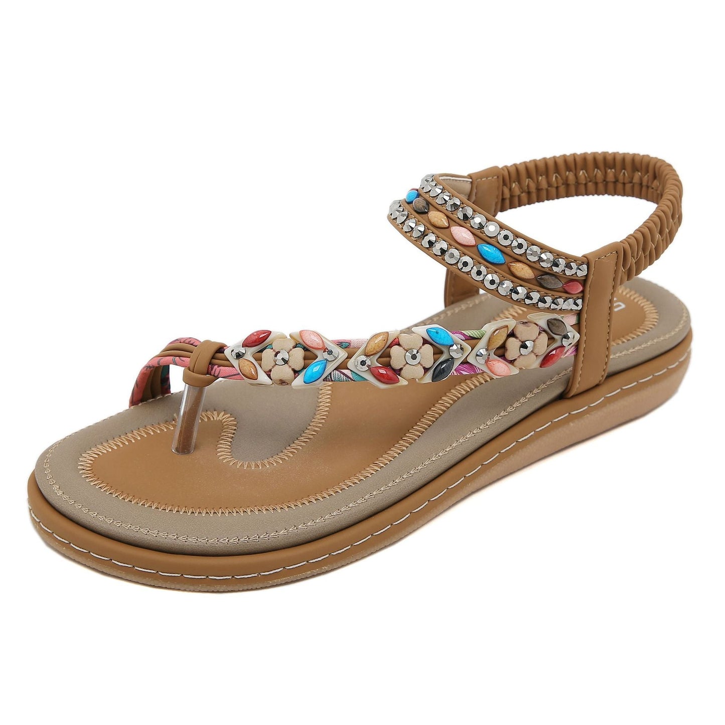 Summer Rhinestone Comfort Seaside Beach Round Sandals