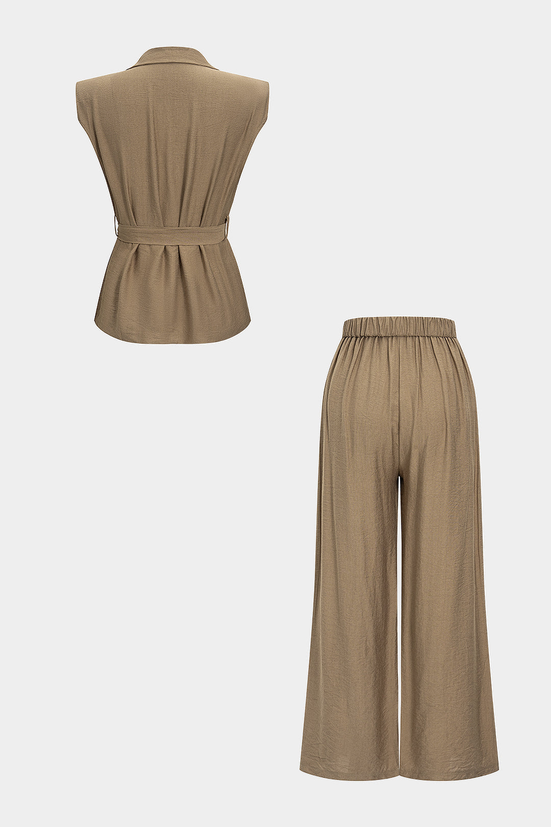 V-Neck Tie Front Short Sleeve Shirt And Wide Leg Trousers Set