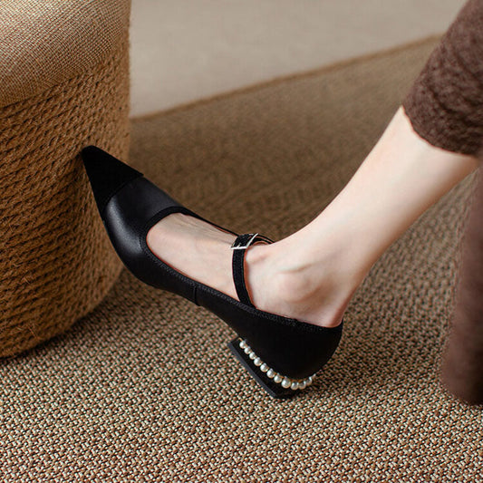 Jalea Pointy Toe Block Heels Mary Jane Shoes