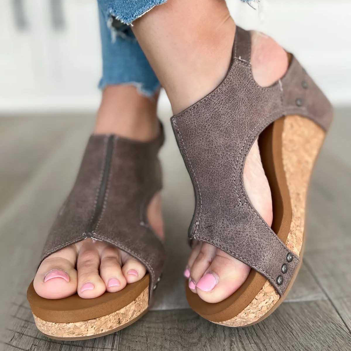 Women's Summer Plus Size Platform Wedge Velcro Sandals