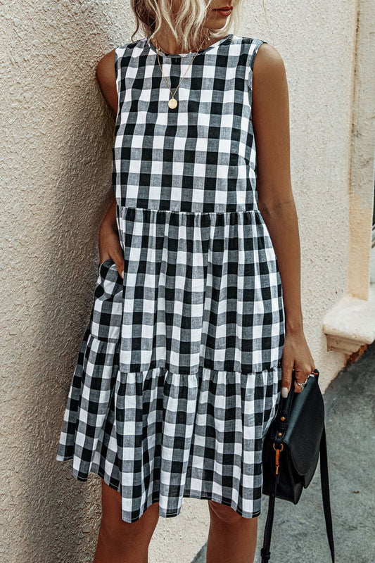 Stay Sweet Plaid Dress - Black