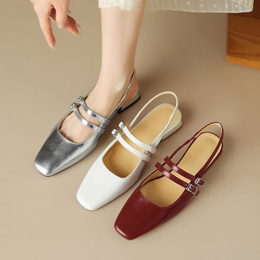 Lashae Square Toe Block Heels Slingback Shoes