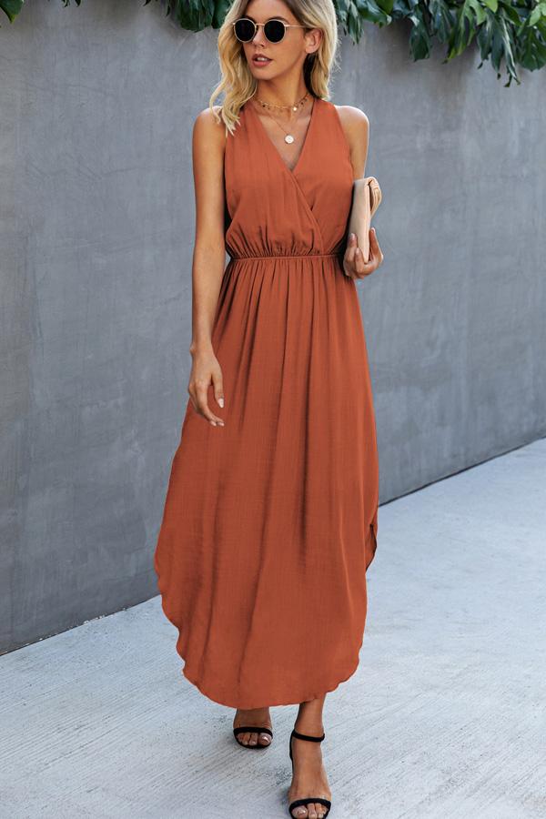 V Neck High Waist Sleeveless Maxi Dress