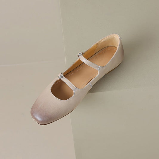 Shaguandey Square Toe Block Heels Mary Jane Flats