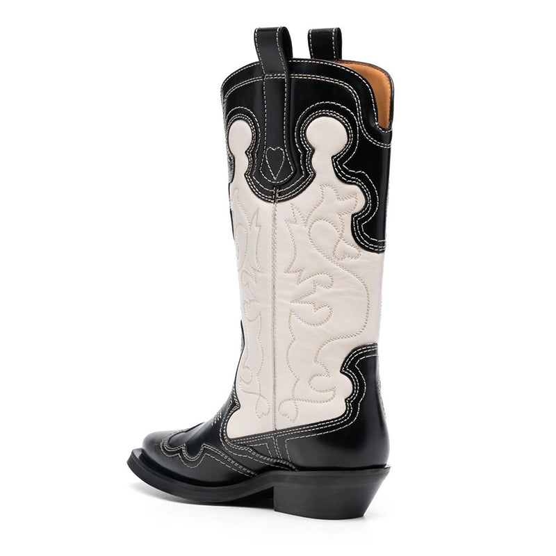Womens Western Boots Mid Calf Embroidery Leather- Black/Brown/Red Roper Cowgirl Boots