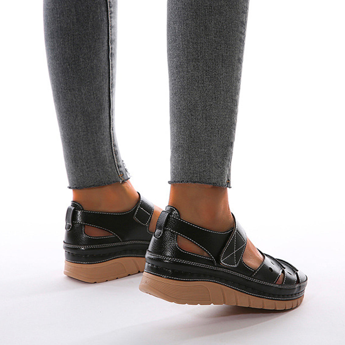 Women's Casual Platform Flat Comfort Breathable Leather Walking Shoes