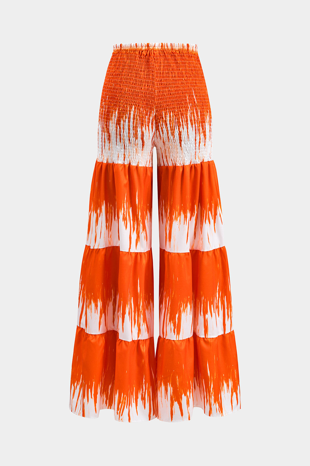 Tropical Pattern Ruffle V-Neck Tie Front Top And Ruched High Waist Wide Leg Pants Set