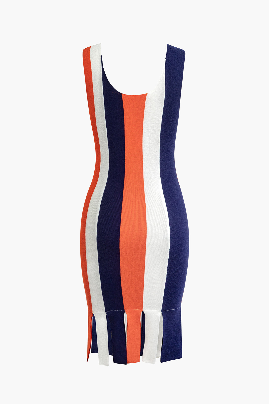 Stripe Print Knit Color Block Fringe Mini Dress