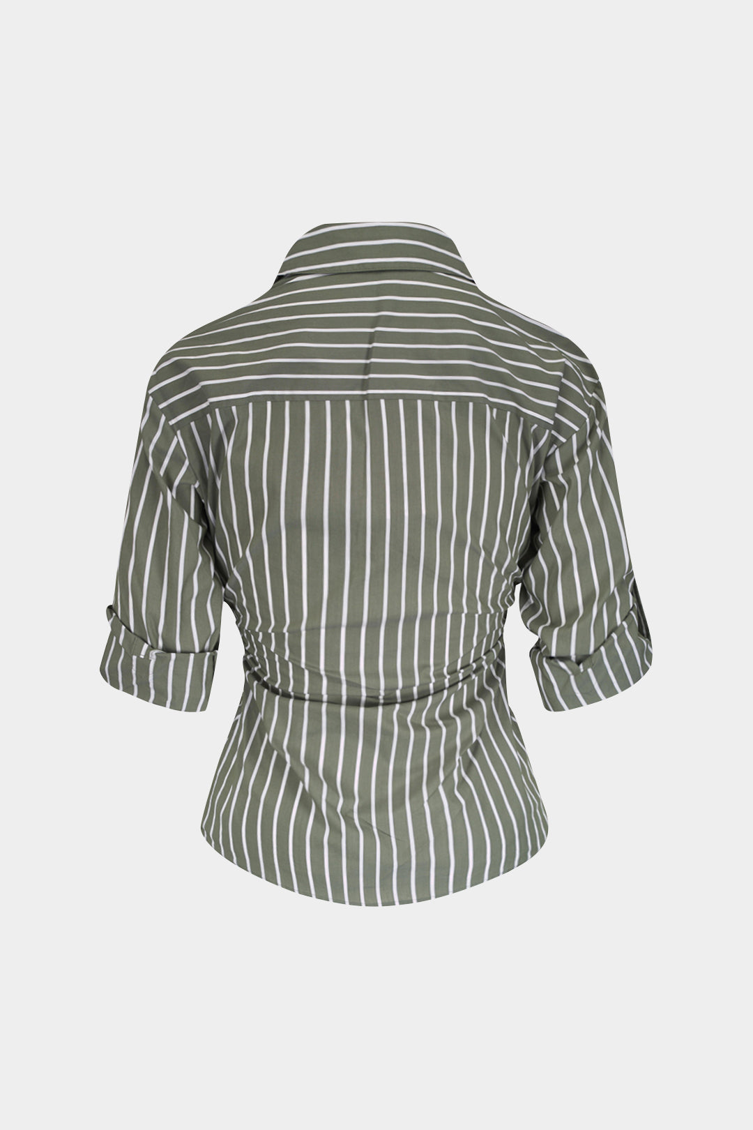 Stripes Print Button Ruched Short-Sleeve Shirt