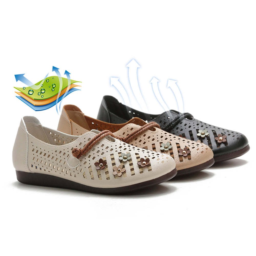 Vintage Flower Hollow Out Round Toe Flats