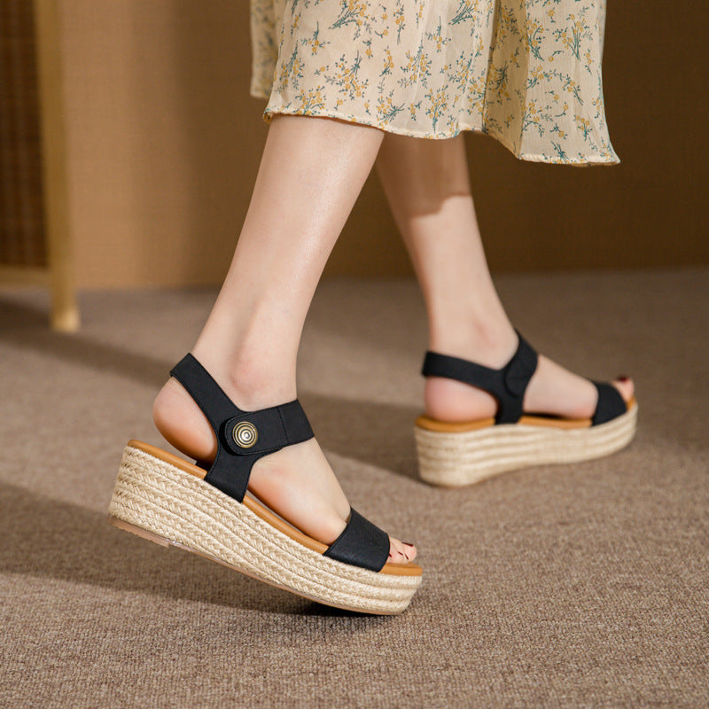 Summer Straw Platform Comfortable Simple Sandals