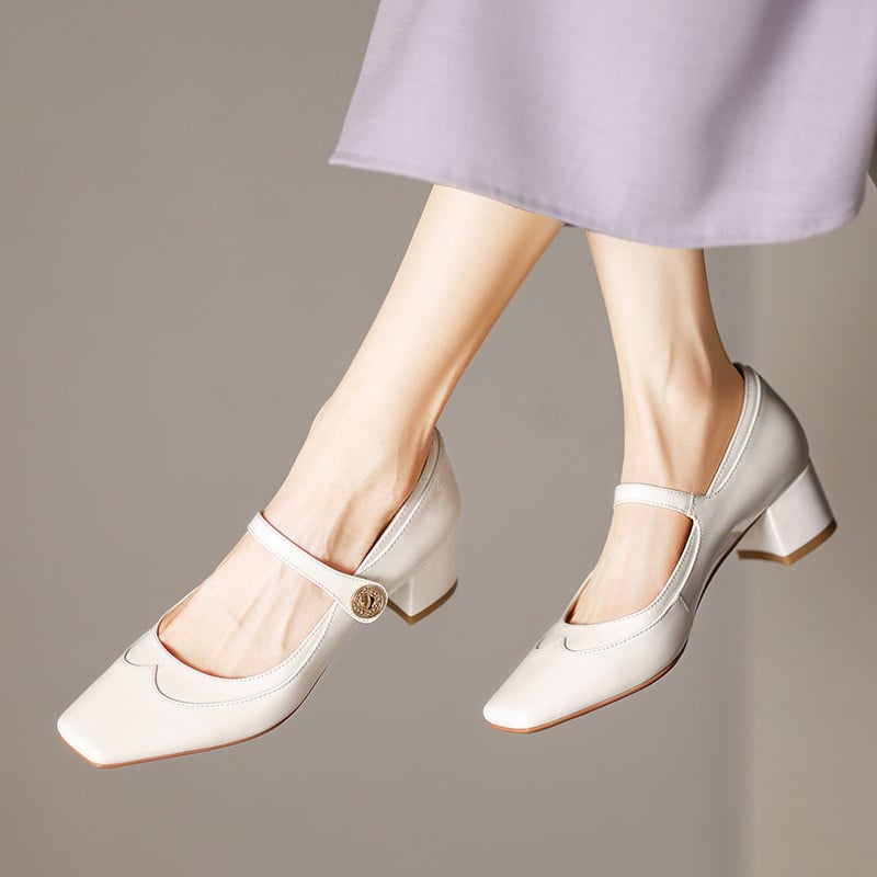 Mckena Square Toe Block Heels Mary Jane Shoes