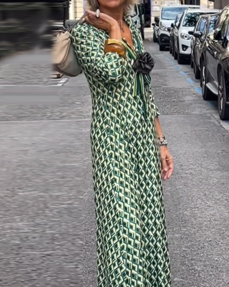 V Neck Printed Maxi Dress