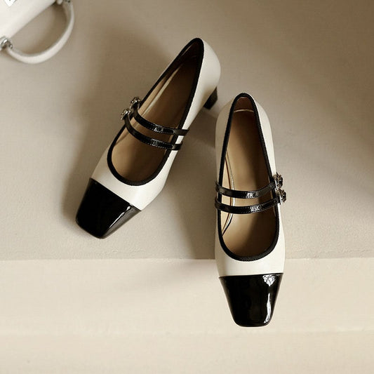 Chakra Square Toe Block Heels Mary Jane Shoes